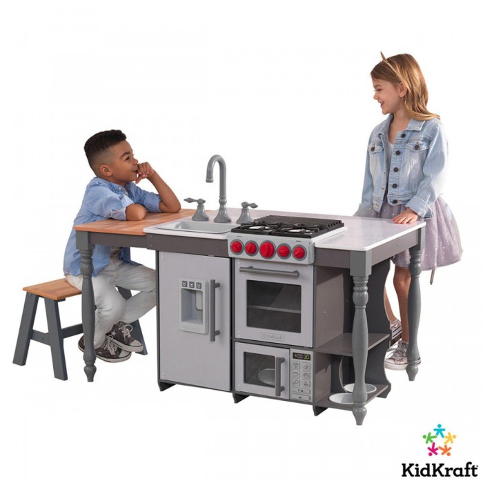 Bucatarie Insula Chef's Cook N Create Island Kitchen Kidkraft cu Masuta si Bancuta cu sunete si lumini